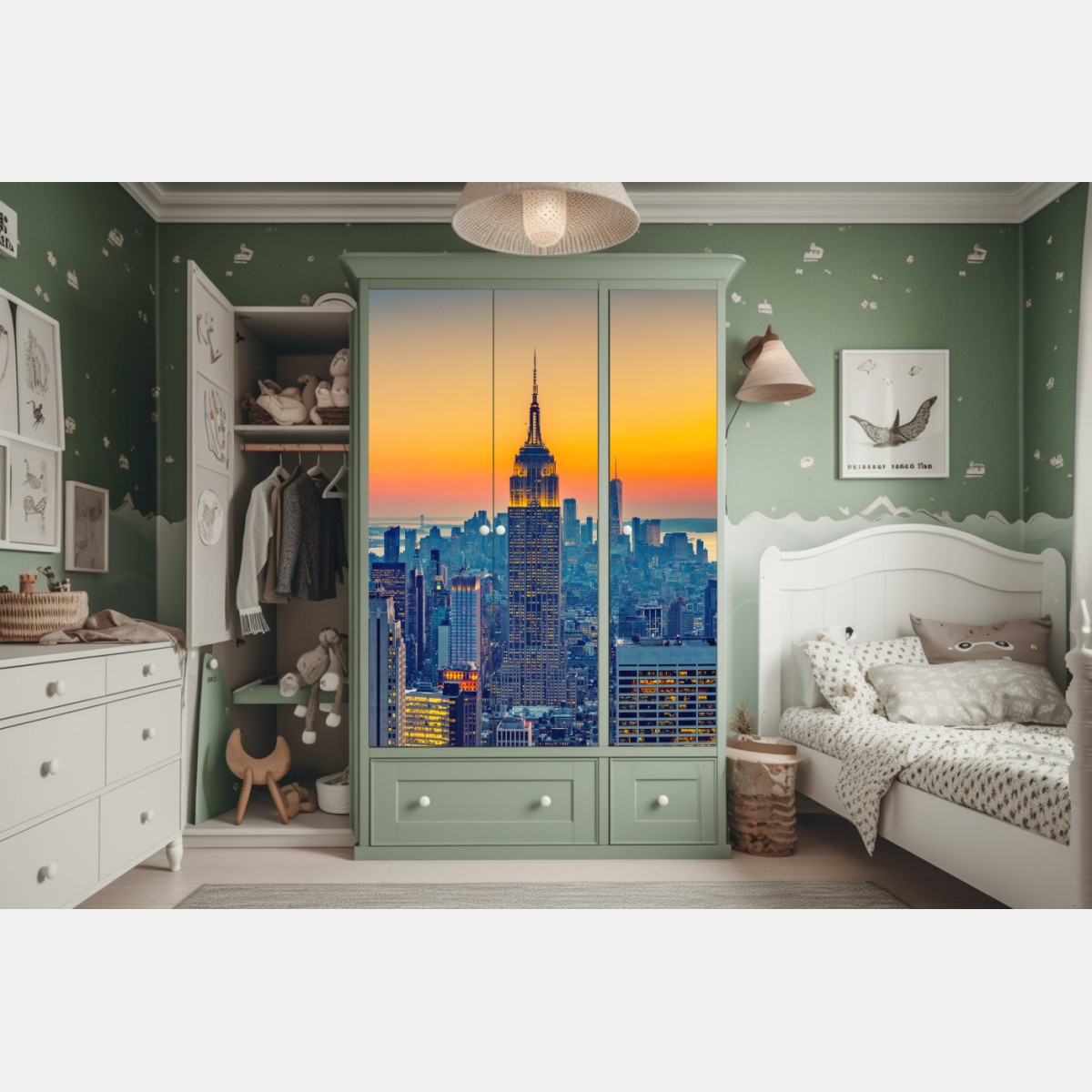 Naklejka na szafę zachód słońca nad Nowym Jorkiem – Wallissimo® Naklejka na szafę zachód słońca nad Nowym Jorkiem – Wallissimo®