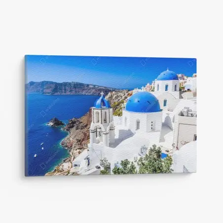 Obraz na płótnie Santorini niebieskie kopuły nad kalderą – Wallissimo®