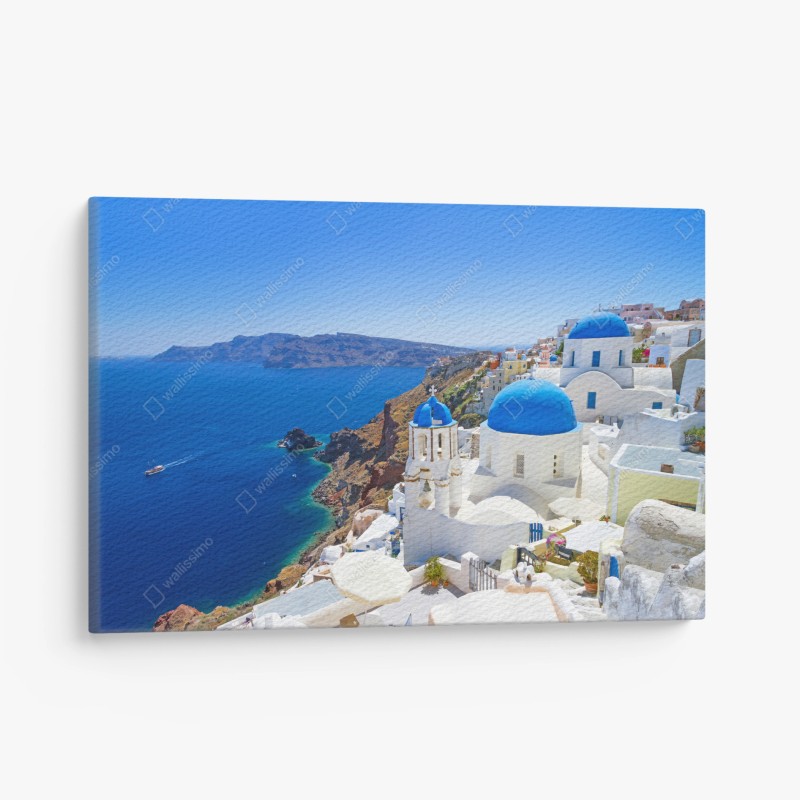 Obraz na płótnie Santorini błękitne kopuły nad kalderą