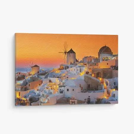 Obraz na płótnie złoty zachód słońca w Oia, Santorini – Wallissimo®