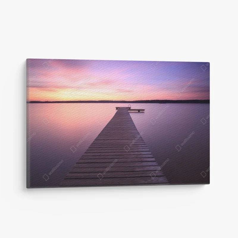 Obraz na płótnie spokojny pastelowy zachód nad jeziorem z pomostem