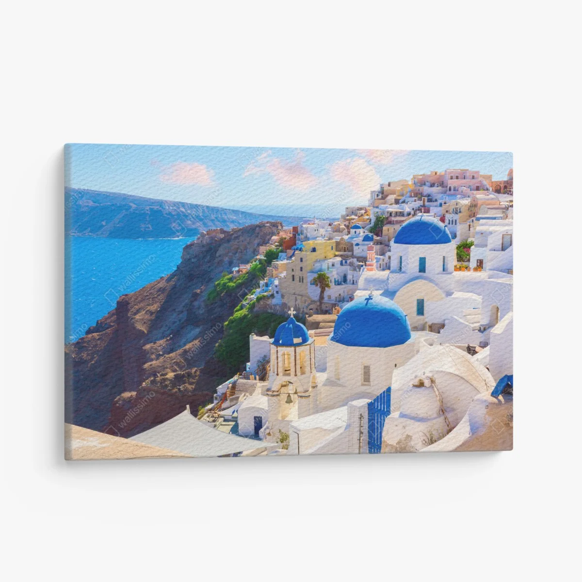 Obraz na płótnie Santorini niebieskie kopuły i białe domy – Wallissimo® Obraz na płótnie Santorini niebieskie kopuły i białe domy – Wallissimo®
