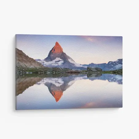 Obraz na płótnie Matterhorn o wschodzie słońca nad alpejskim jeziorem – Wallissimo®