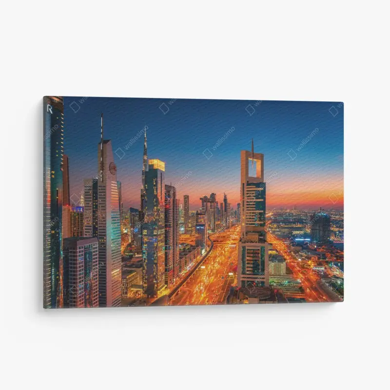 Obraz na płótnie panorama Dubaju o zmierzchu
