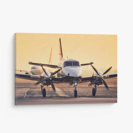 Obraz na płótnie dwusilnikowy turboprop na złotym pasie startowym – Wallissimo®