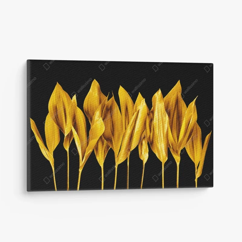 Obraz na płótnie złote liście na czarnym tle