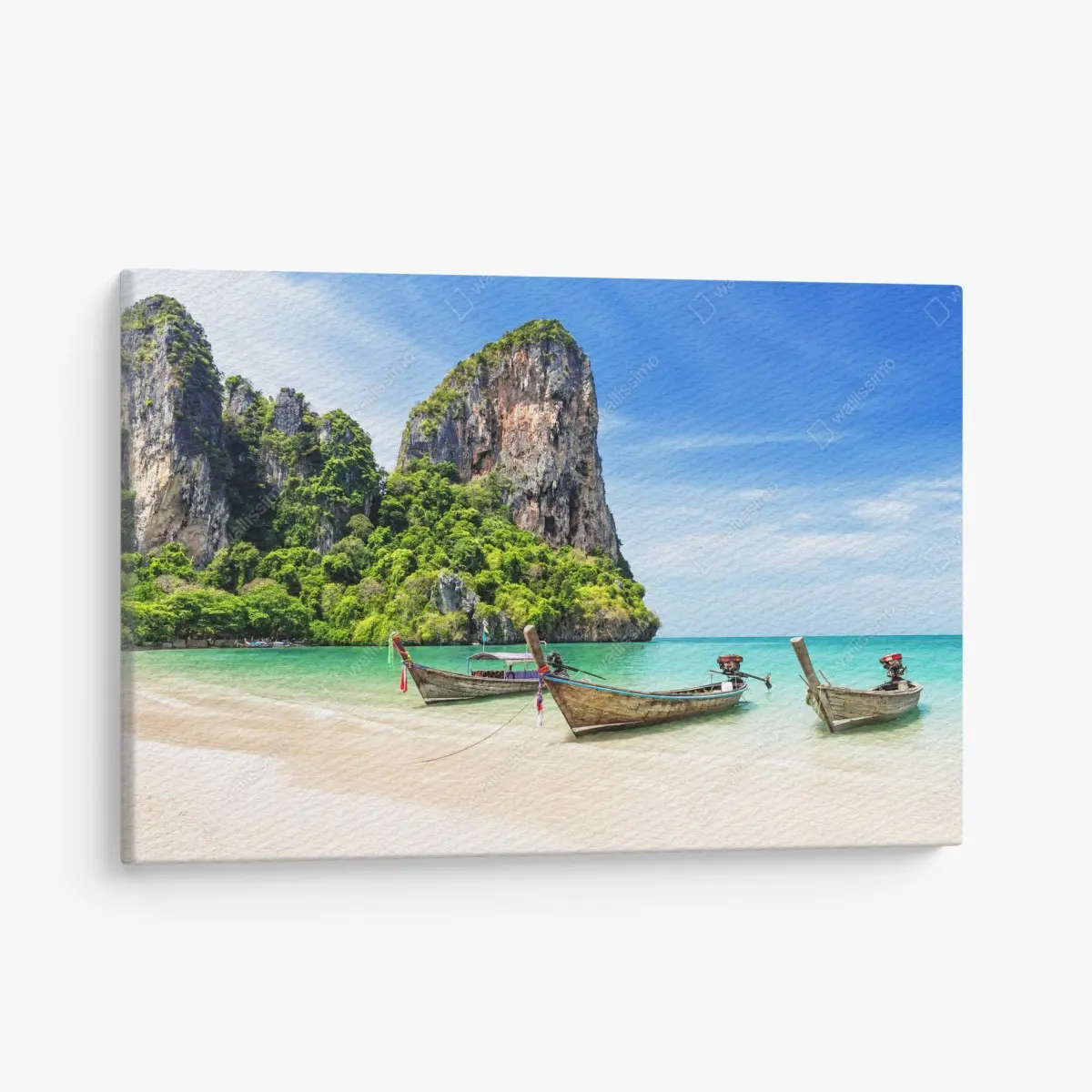 Obraz na płótnie spokojne łodzie longtail na plaży Railay, Tajlandia – Wallissimo®