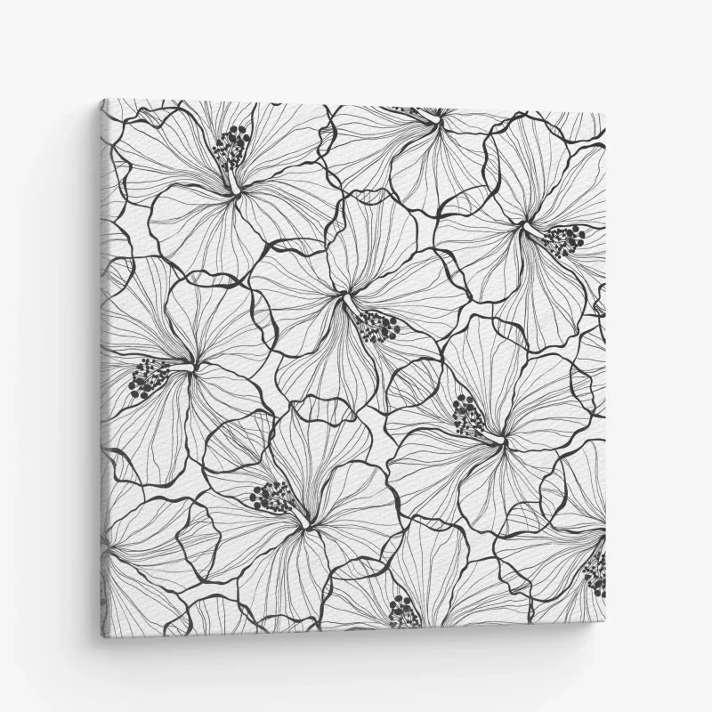 Obraz na płótnie czarno-biały hibiskus w stylu line art