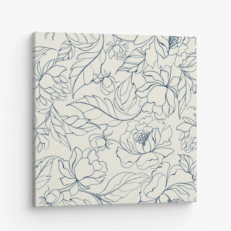 Obraz na płótnie ręcznie rysowany granatowy wzór kwiatowy na kremowym tle