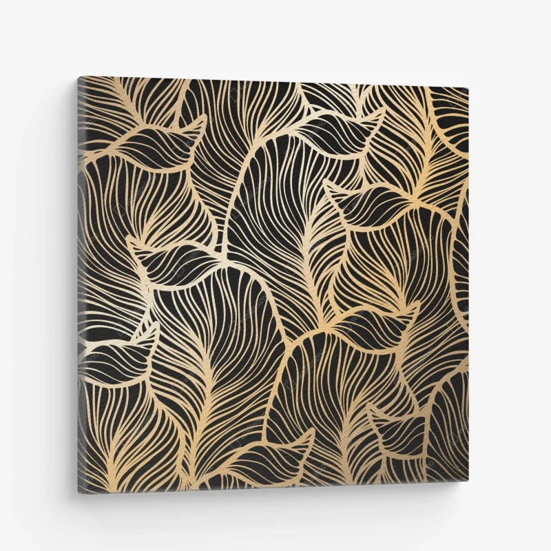 Obraz na płótnie złoty wzór liści na czarnym tle