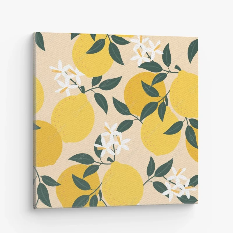 Obraz na płótnie jasny wzór z cytrynami i kwiatami