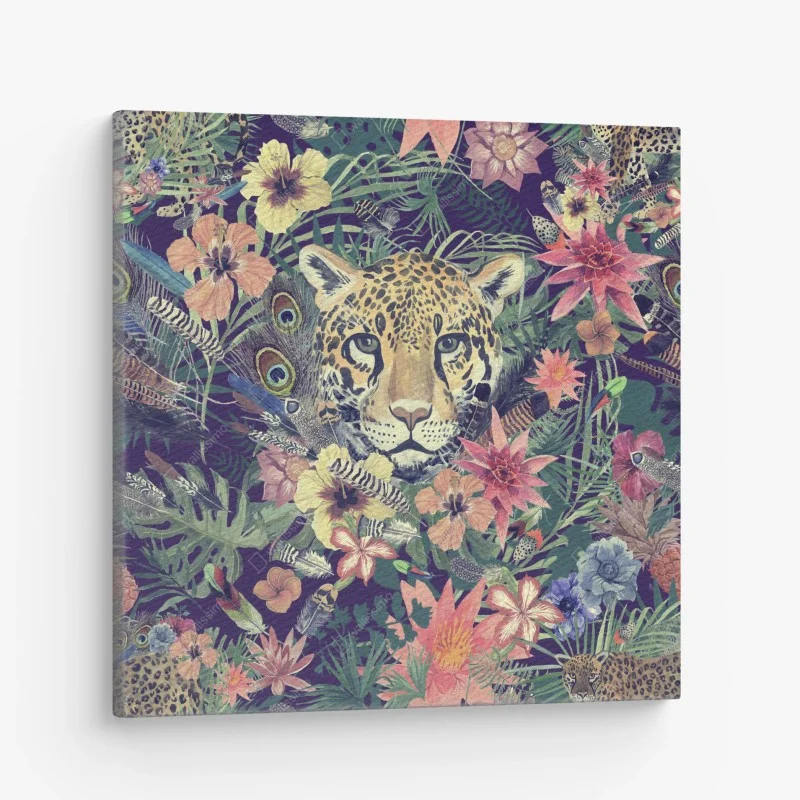 Obraz na płótnie vintage akwarelowy lampart w tropikalnych liściach