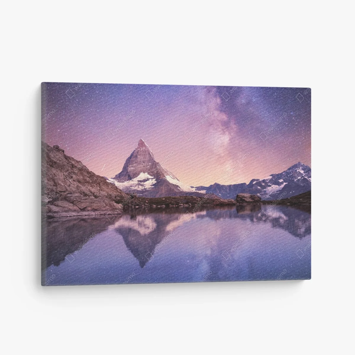 Obraz na płótnie nocne odbicie Matterhornu pod gwiazdami – Wallissimo® Obraz na płótnie nocne odbicie Matterhornu pod gwiazdami – Wallissimo®