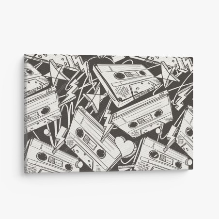 Obraz na płótnie wzór kaset magnetofonowych w stylu retro – Wallissimo®