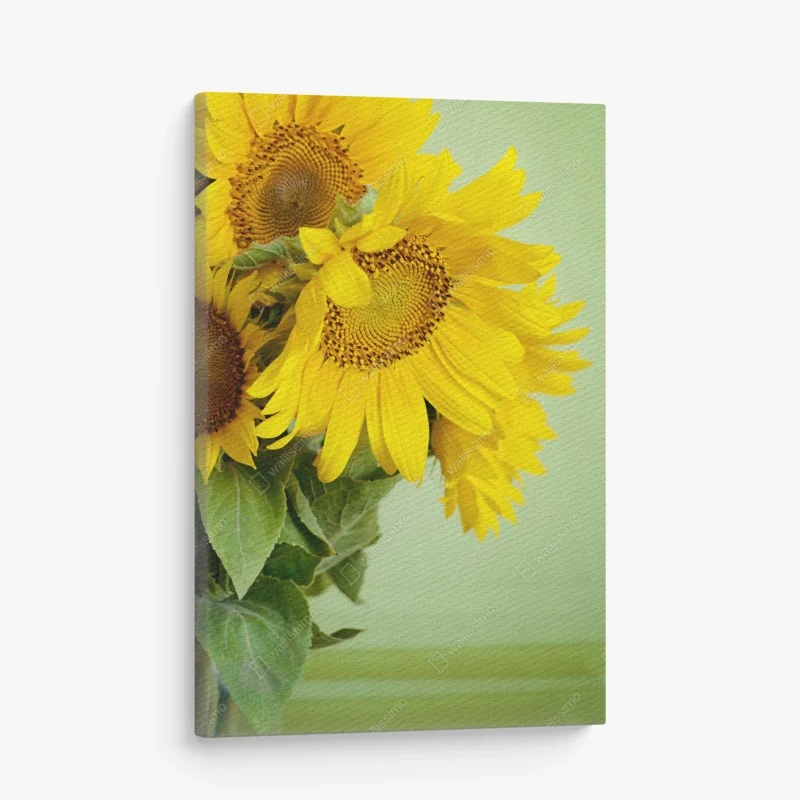 Obraz na płótnie jasny bukiet słoneczników na zielonym tle