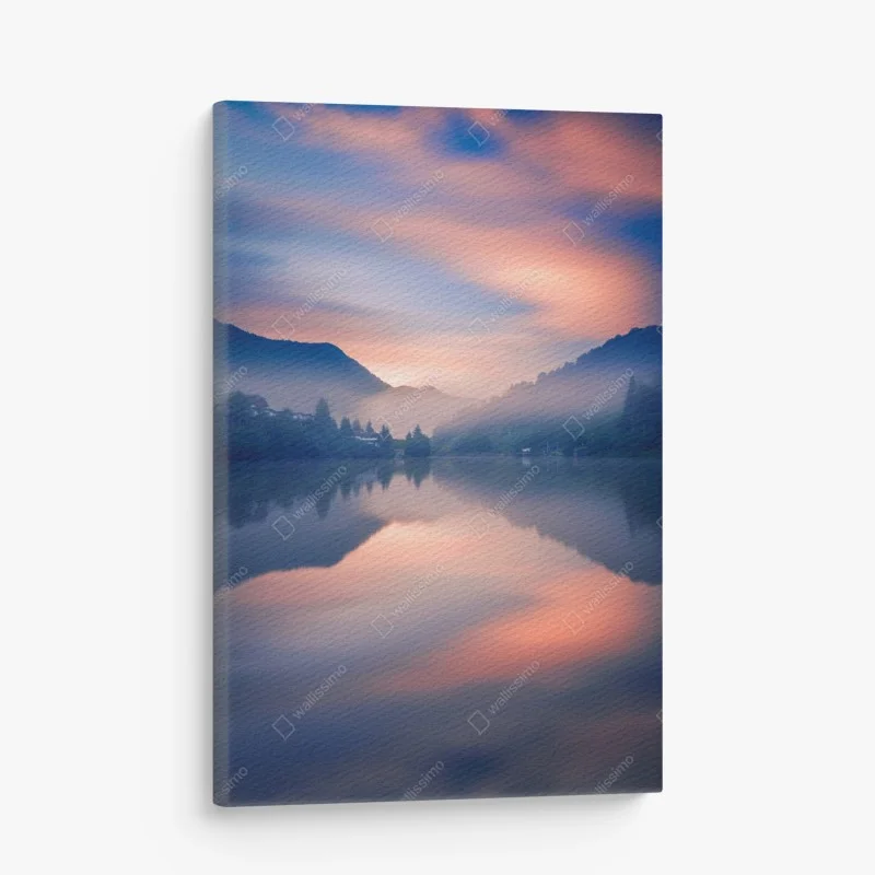 Obraz na płótnie mglisty górski poranek nad jeziorem
