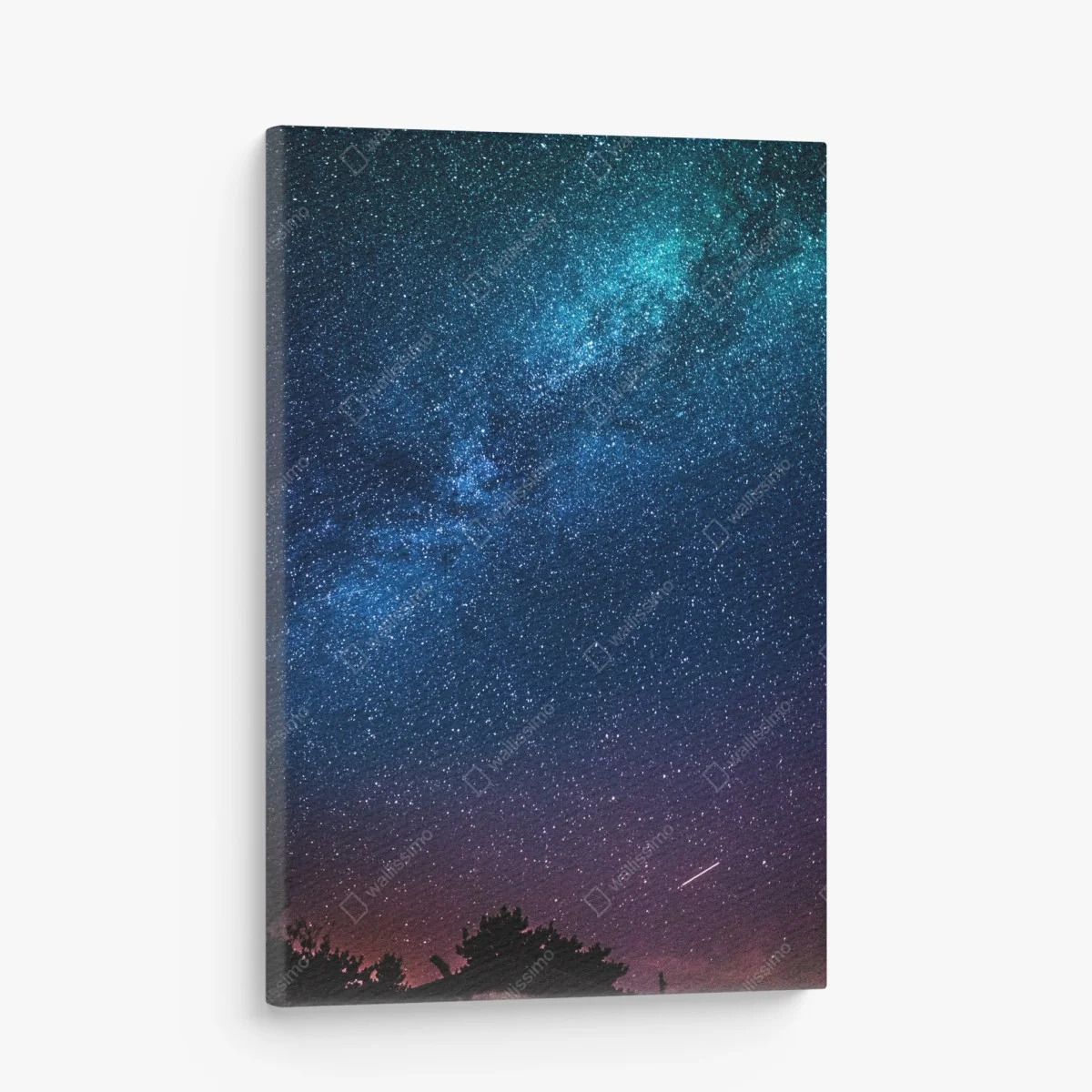 Obraz na płótnie głębokie błękitne nocne niebo z drogą mleczną i spadającą gwiazdą – Wallissimo® Obraz na płótnie głębokie błękitne nocne niebo z drogą mleczną i spadającą gwiazdą – Wallissimo®