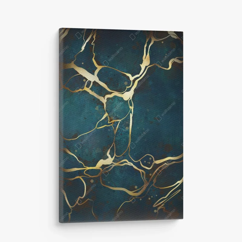 Obraz na płótnie turkusowo-złota abstrakcja ze złotymi żyłami