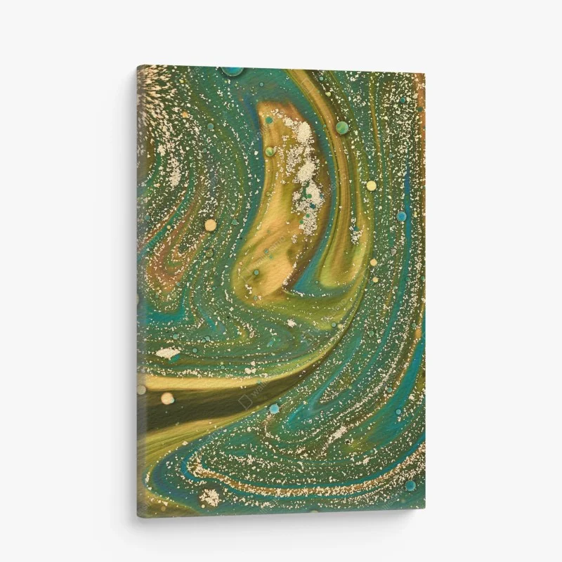 Obraz na płótnie zielono-złota płynna marmurkowa grafika