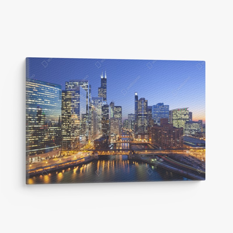 Obraz na płótnie widok na panoramę Chicago o zmierzchu