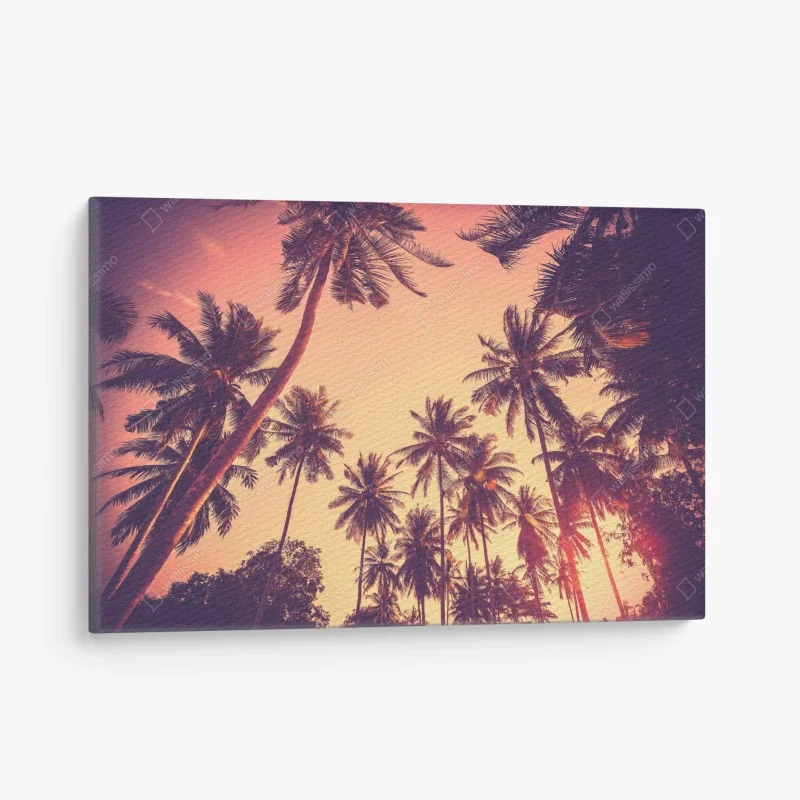 Obraz na płótnie vintage tropikalny zachód słońca z palmami