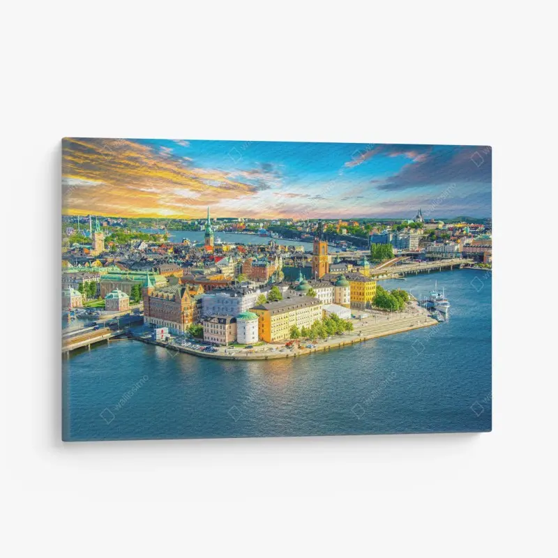 Obraz na płótnie panorama Sztokholmu o zachodzie słońca