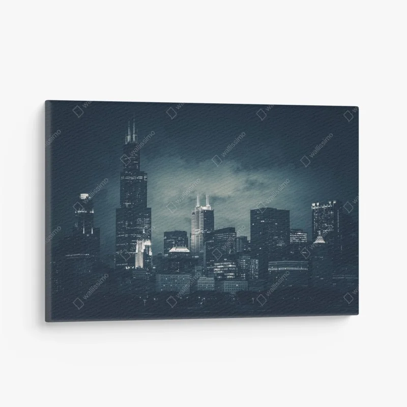 Obraz na płótnie Chicago panorama miasta w głębokich niebieskich tonach