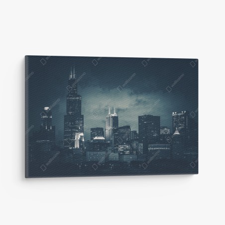 Obraz na płótnie Chicago panorama miasta w głębokich niebieskich tonach – Wallissimo®
