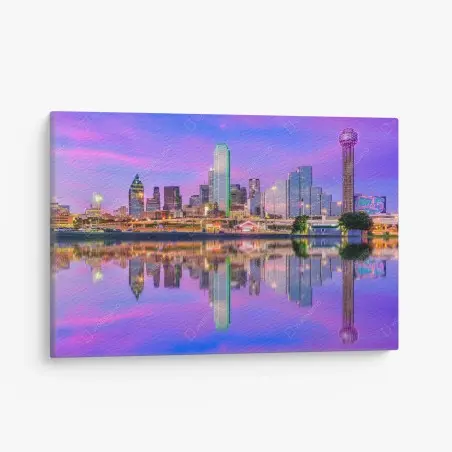 Obraz na płótnie Dallas panorama miasta o fioletowym zmierzchu – Wallissimo®