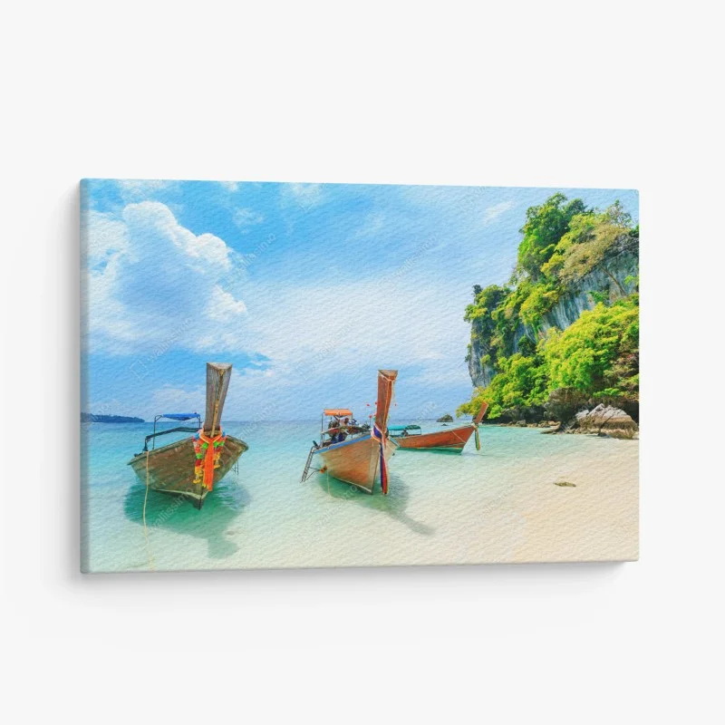 Obraz na płótnie łodzie longtail na turkusowej plaży w Phuket