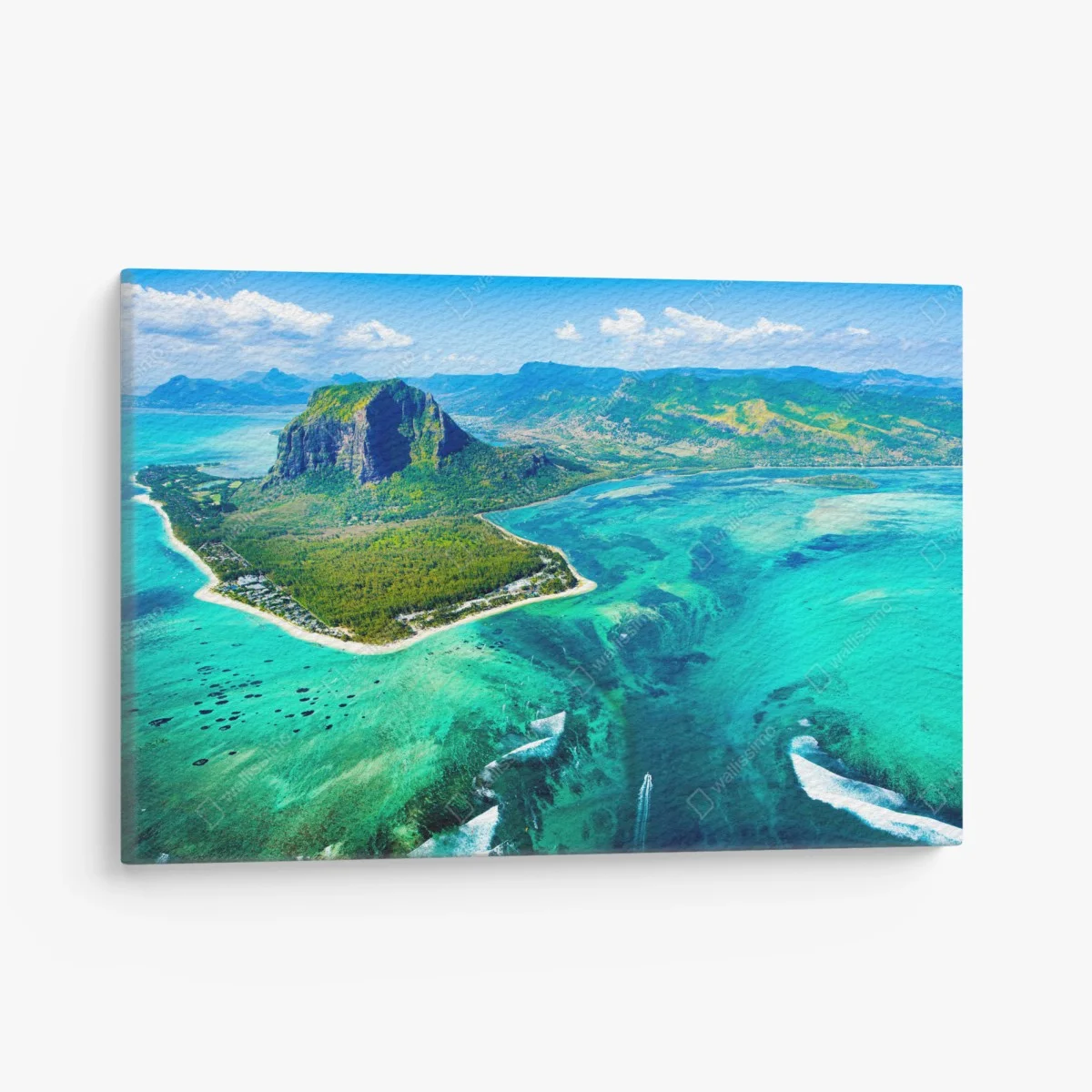 Obraz na płótnie turkusowa laguna z lotu ptaka, Mauritius – Wallissimo® Obraz na płótnie turkusowa laguna z lotu ptaka, Mauritius – Wallissimo®