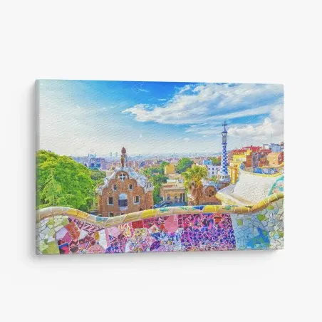 Obraz na płótnie żywa Barcelona Park Güell mozaikowa panorama – Wallissimo®