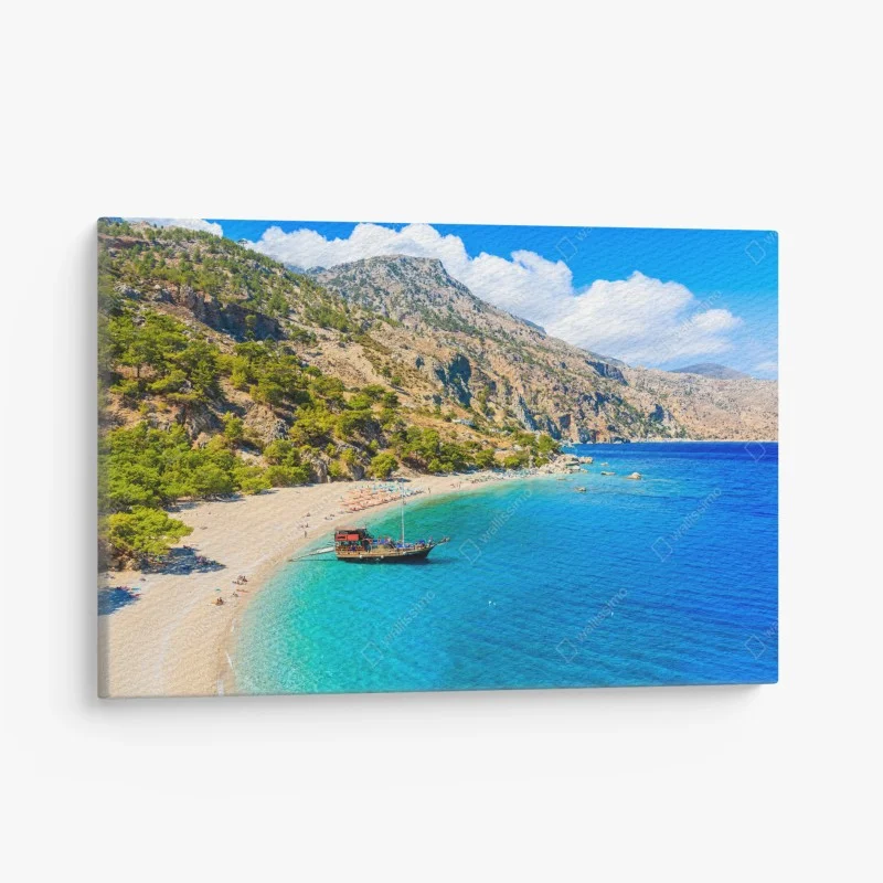 Obraz na płótnie żaglówka na plaży Apella, Karpathos – Wallissimo® Obraz na płótnie żaglówka na plaży Apella, Karpathos – Wallissimo®