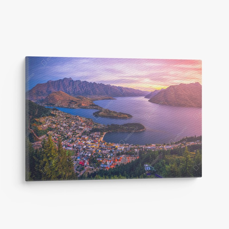 Obraz na płótnie Queenstown panorama zmierzchu