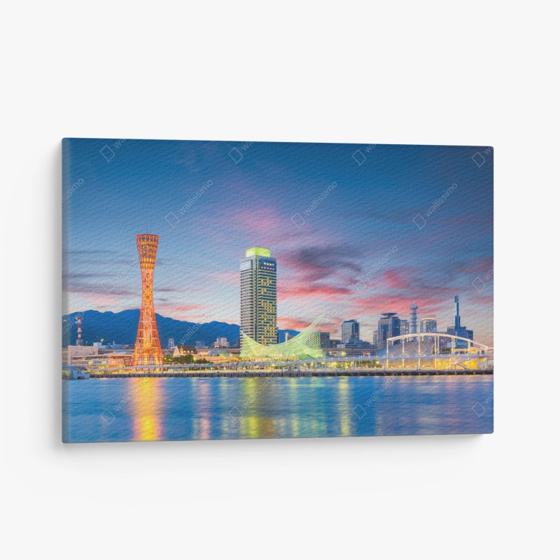Obraz na płótnie Kobe panorama portu o zmierzchu