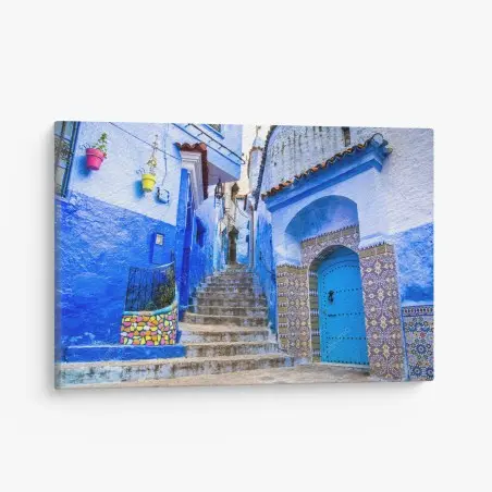 Obraz na płótnie niebieska uliczka w Chefchaouen, Maroko – Wallissimo®