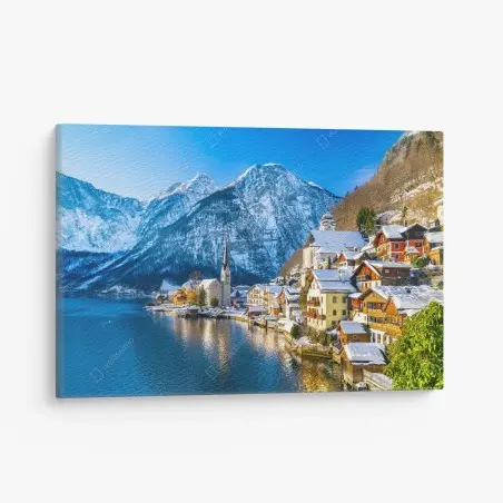 Obraz na płótnie zimowy spokój w Hallstatt — alpejska wioska nad jeziorem – Wallissimo®