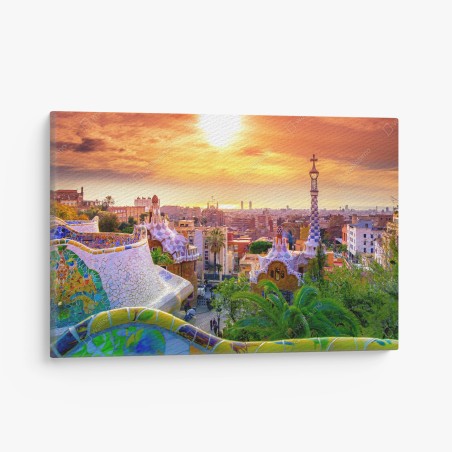 Obraz na płótnie zachód słońca nad Park Güell w Barcelonie – Wallissimo®