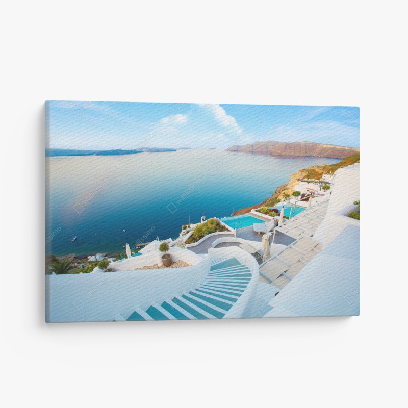 Obraz na płótnie Santorini widok na morze z tarasu