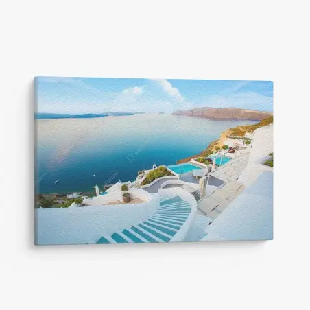 Obraz na płótnie Santorini widok na morze z tarasu – Wallissimo®