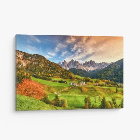 Obraz na płótnie jesienny zachód słońca nad Santa Maddalena, Dolomity – Wallissimo®