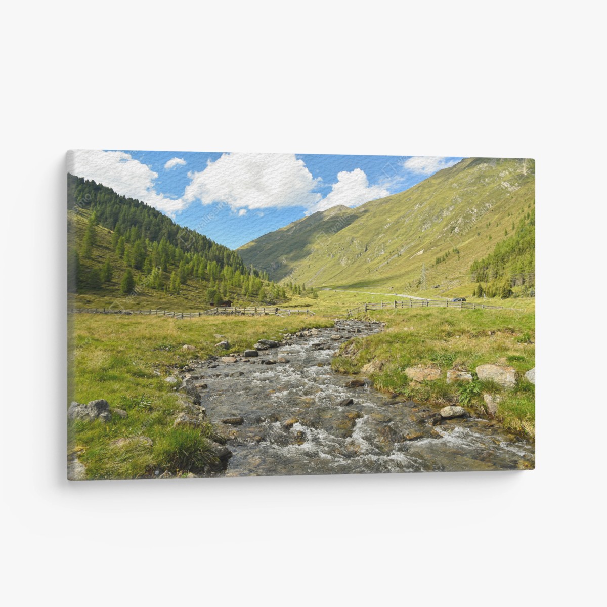 Obraz na płótnie alpejski strumień w słonecznej dolinie – Wallissimo®
