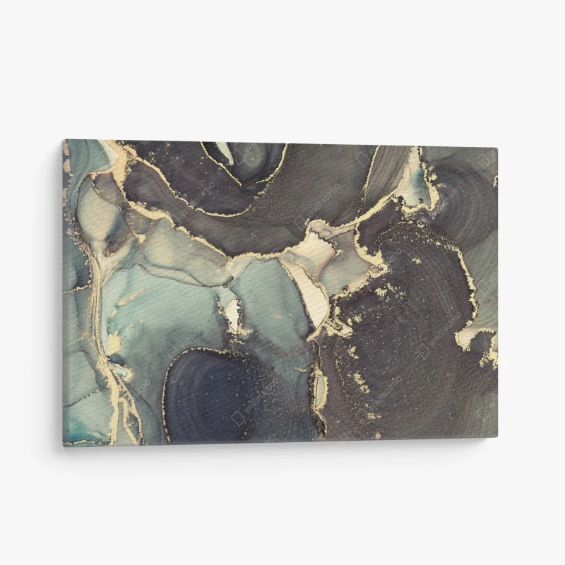 Obraz na płótnie turkusowo-złota abstrakcja w technice alcohol ink