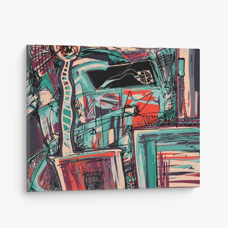 Obraz na płótnie turkusowo-koralowa abstrakcyjna kompozycja