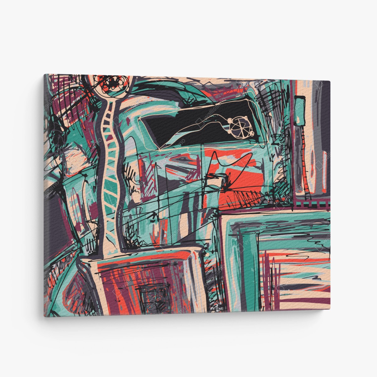 Obraz na płótnie turkusowo-koralowa abstrakcyjna kompozycja – Wallissimo®