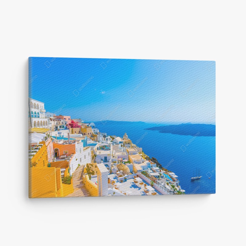 Obraz na płótnie słoneczny widok na kalderę Santorini