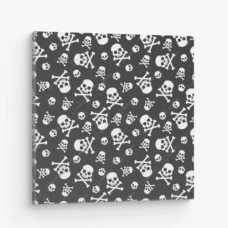 Obraz na płótnie biały wzór czaszek na szarym tle