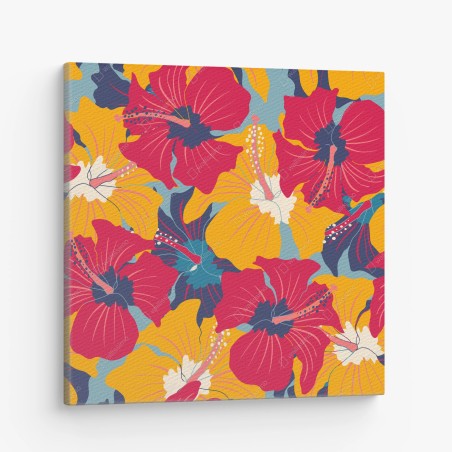 Obraz na płótnie żywy wzór hibiskusa w stylu retro – Wallissimo®