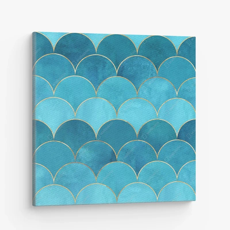 Obraz na płótnie turkusowy wzór łusek z złotymi detalami