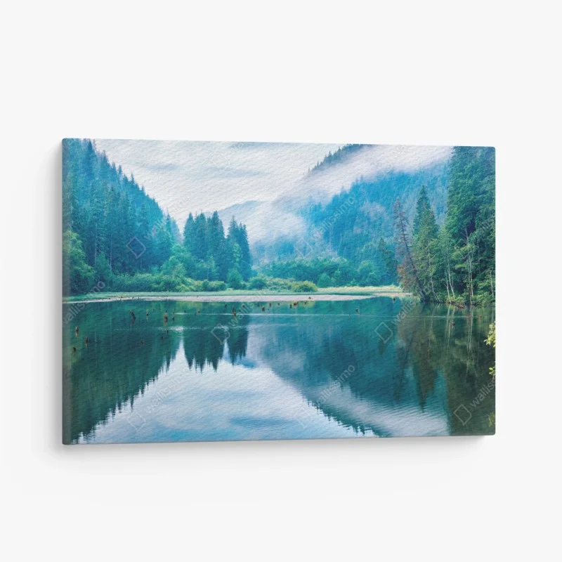 Obraz na płótnie mglisty poranek nad jeziorem Lacu Rosu, Rumunia